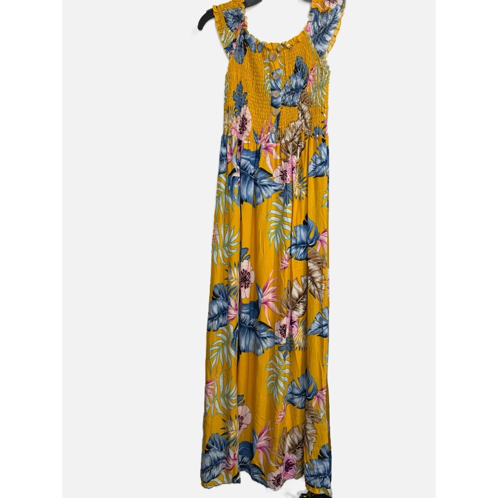 Yellow Floral Print Scoop Neck Maxi Dress
